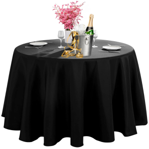 Mantel redondo negro, 100% poliéster, 300 cm diámetro, 120GSM