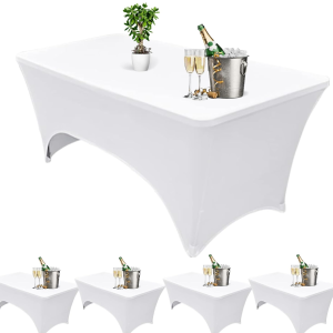 Mantel rectangular blanco lycra, 95% poliéster + 5% lycra, 183cm x 76cm, 190GSM (Pack 5)