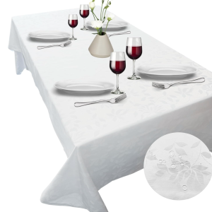 Mantel rectangular blanco, 70% algodón + 30% poliéster, 250cm x 150cm, 150GSM, con tratamiento repelente de agua