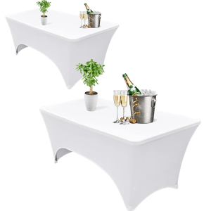 Mantel rectangular blanco lycra, 95% poliéster + 5% lycra, 183cm x 76cm, 190GSM (Pack 2)