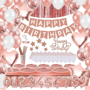 Vajilla de carton, set completo de cumpleaños oro rosa